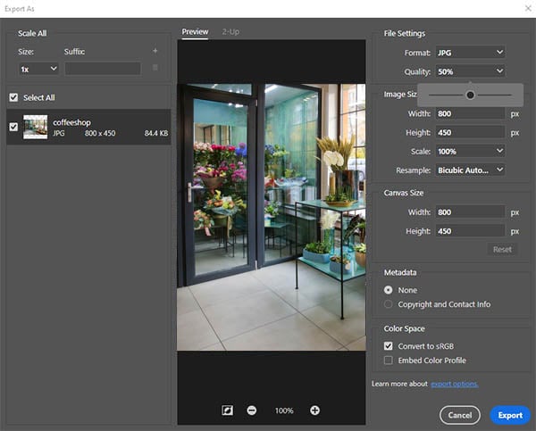 Image of 'flowershop' being edited in Adobe Photo Editor.