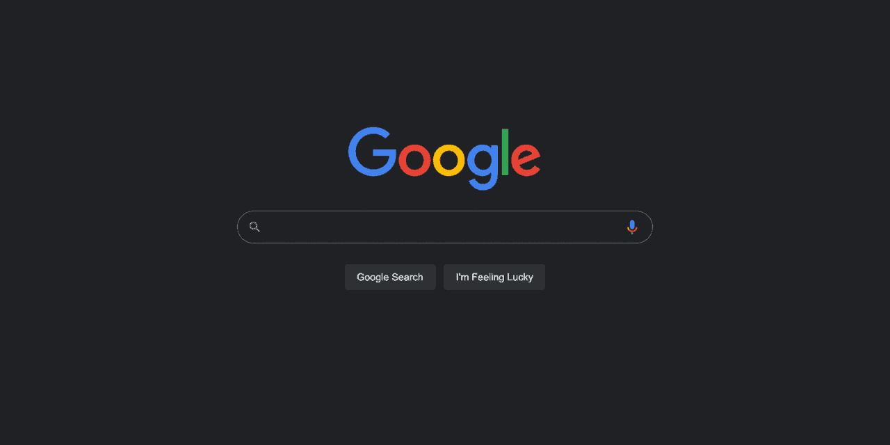 Google search page with dark background, providing a sleek and visually appealing interface for users.