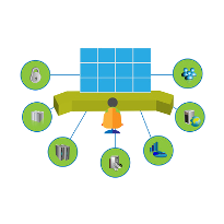 An illustration of an IT support team member in front of a monitor surrounded by IT icons.